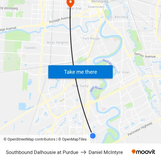 Southbound Dalhousie at Purdue to Daniel McIntyre map