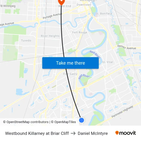 Westbound Killarney at Briar Cliff to Daniel McIntyre map
