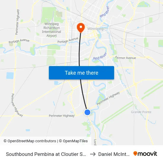 Southbound Pembina at Cloutier South to Daniel McIntyre map