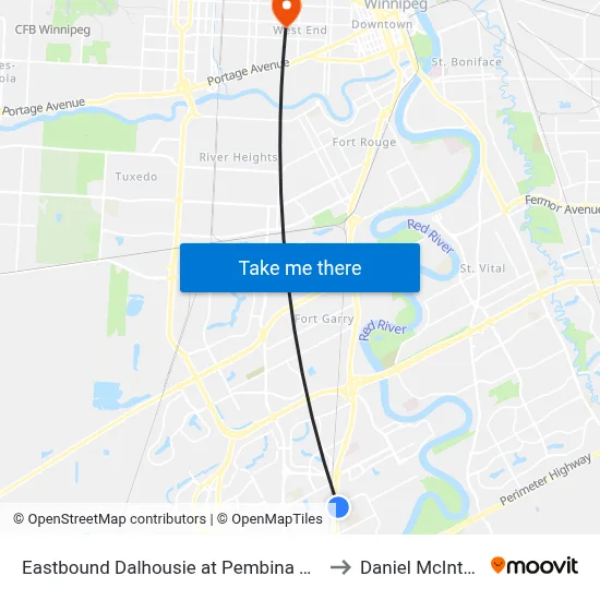 Eastbound Dalhousie at Pembina East to Daniel McIntyre map
