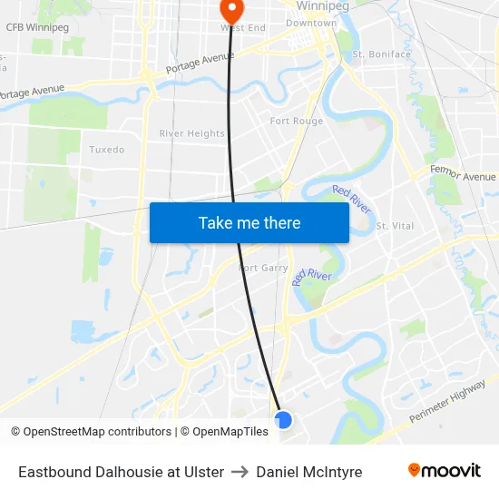 Eastbound Dalhousie at Ulster to Daniel McIntyre map