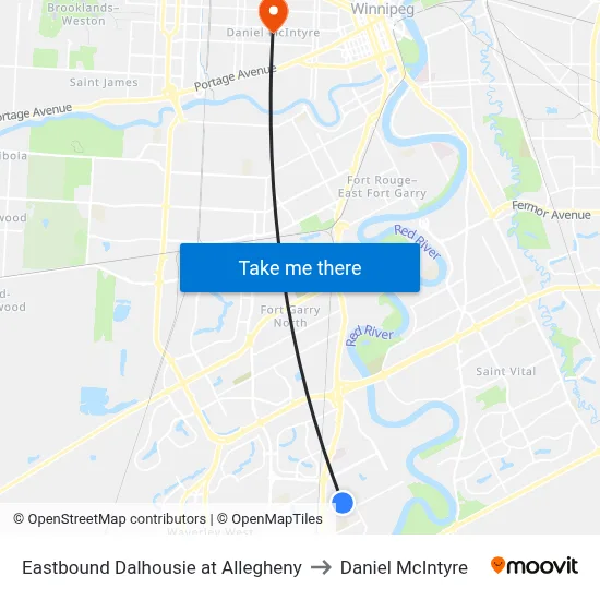 Eastbound Dalhousie at Allegheny to Daniel McIntyre map