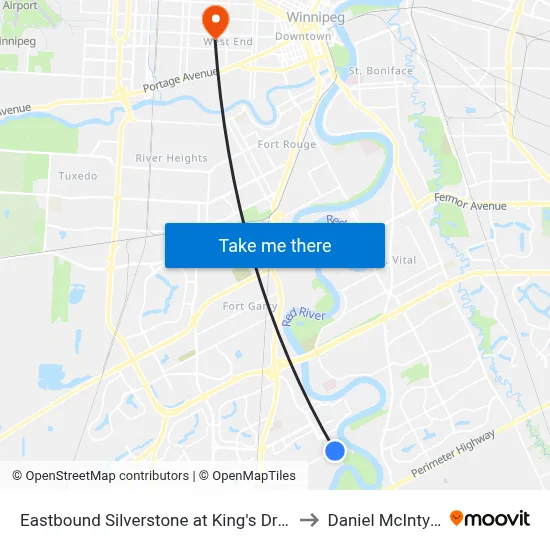 Eastbound Silverstone at King's Drive to Daniel McIntyre map