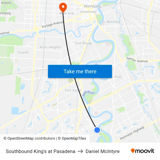 Southbound King's at Pasadena to Daniel McIntyre map