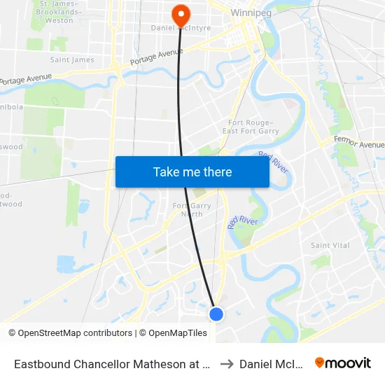 Eastbound Chancellor Matheson at Pembina to Daniel McIntyre map