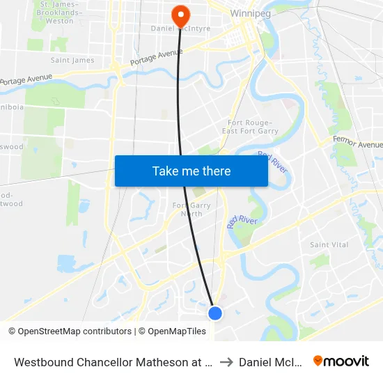 Westbound Chancellor Matheson at Pembina to Daniel McIntyre map
