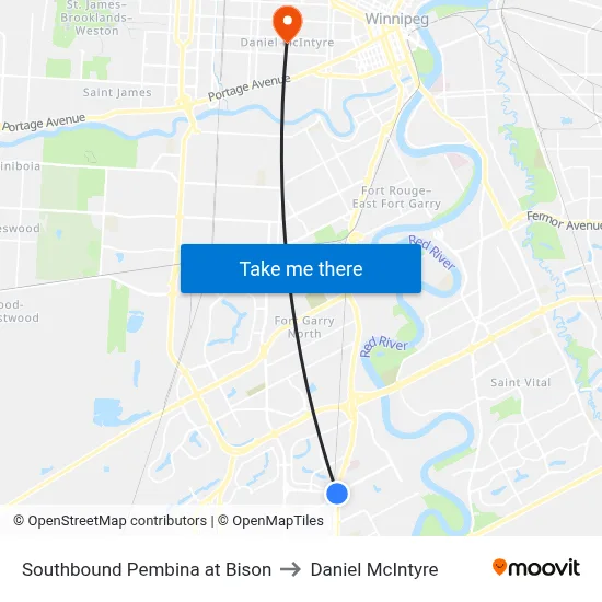 Southbound Pembina at Bison to Daniel McIntyre map