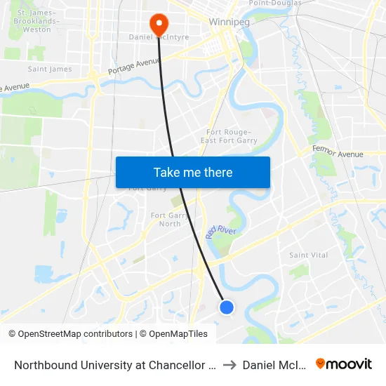 Northbound University at Chancellor Matheson to Daniel McIntyre map