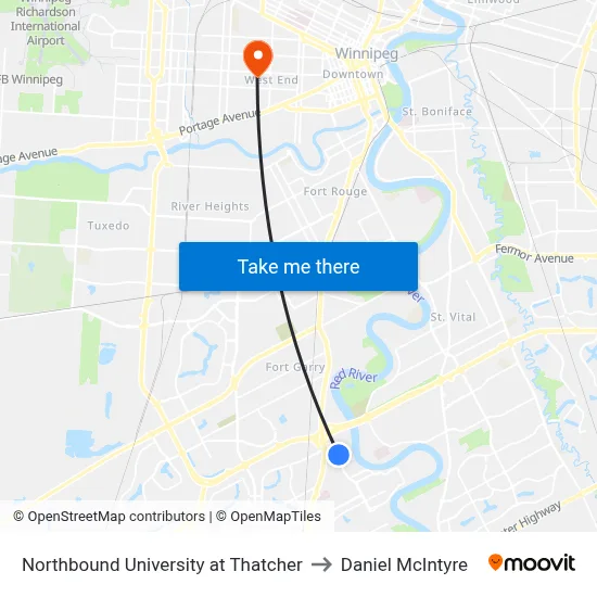 Northbound University at Thatcher to Daniel McIntyre map