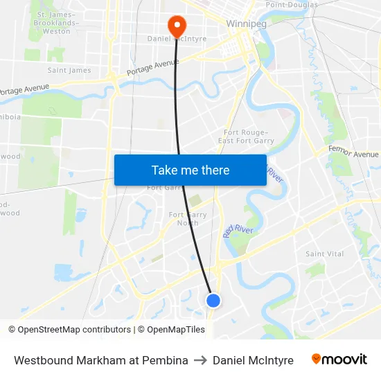 Westbound Markham at Pembina to Daniel McIntyre map