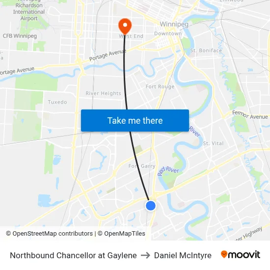 Northbound Chancellor at Gaylene to Daniel McIntyre map