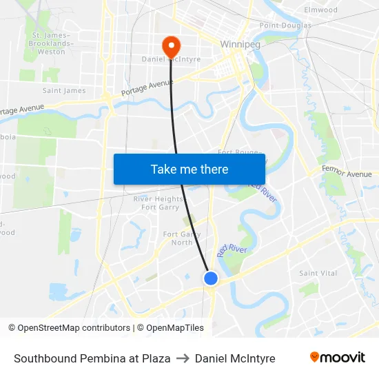 Southbound Pembina at Plaza to Daniel McIntyre map
