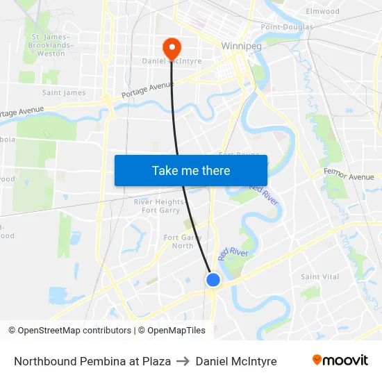 Northbound Pembina at Plaza to Daniel McIntyre map