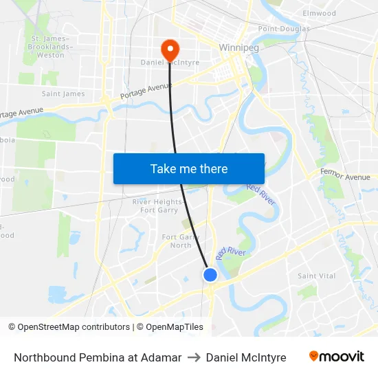 Northbound Pembina at Adamar to Daniel McIntyre map