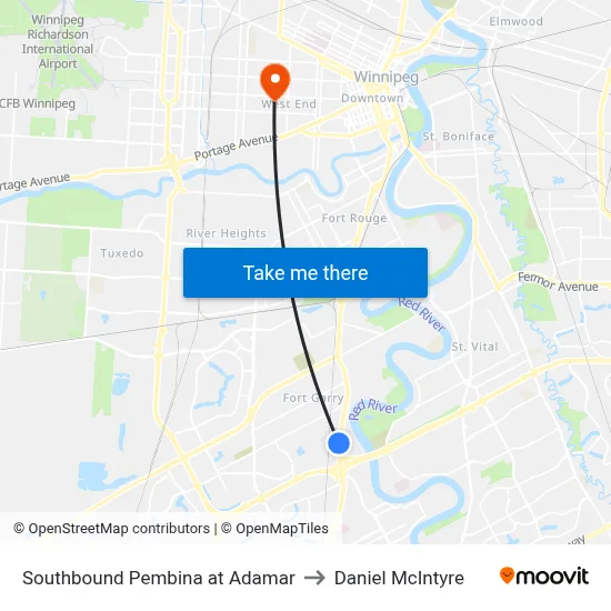 Southbound Pembina at Adamar to Daniel McIntyre map
