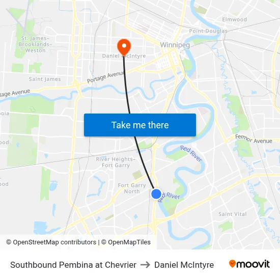 Southbound Pembina at Chevrier to Daniel McIntyre map