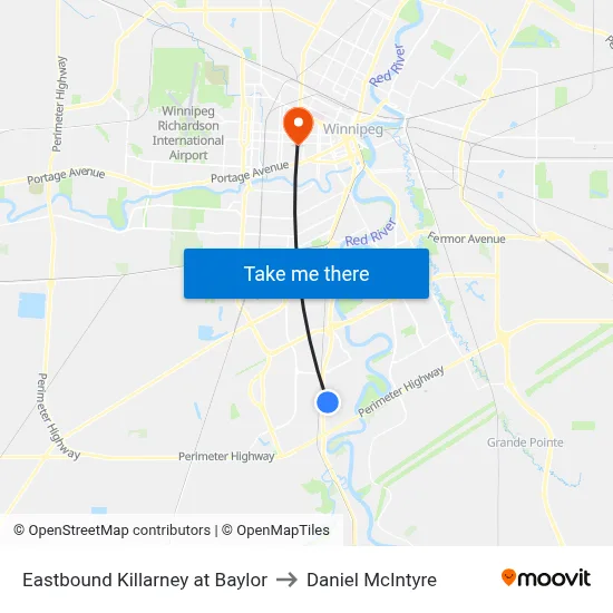 Eastbound Killarney at Baylor to Daniel McIntyre map