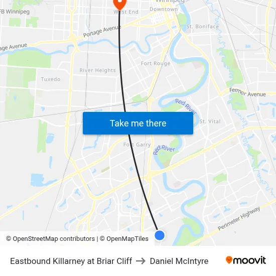 Eastbound Killarney at Briar Cliff to Daniel McIntyre map