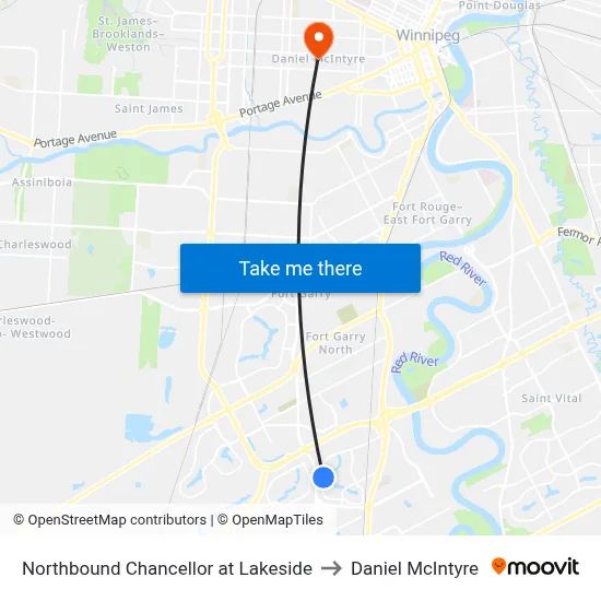 Northbound Chancellor at Lakeside to Daniel McIntyre map