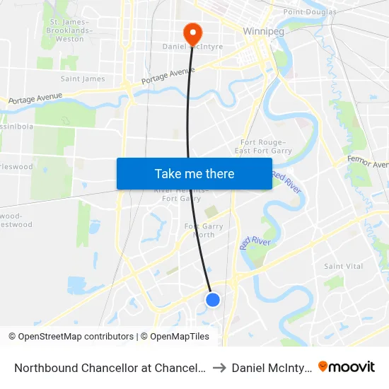 Northbound Chancellor at Chancellor to Daniel McIntyre map