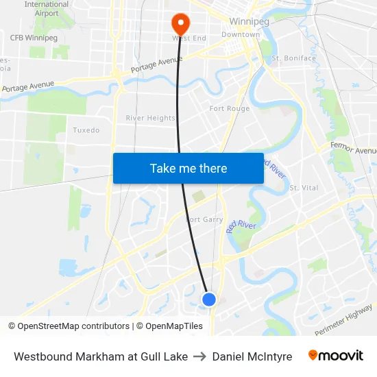 Westbound Markham at Gull Lake to Daniel McIntyre map