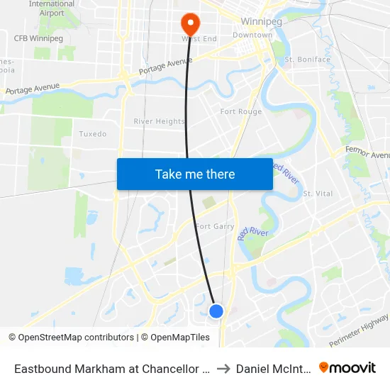 Eastbound Markham at Chancellor East to Daniel McIntyre map