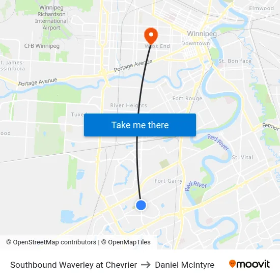Southbound Waverley at Chevrier to Daniel McIntyre map
