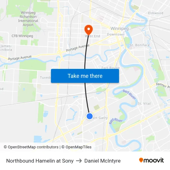 Northbound Hamelin at Sony to Daniel McIntyre map