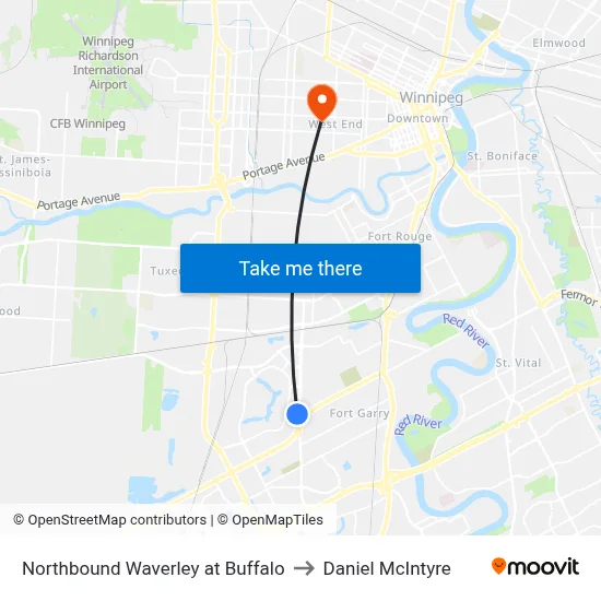 Northbound Waverley at Buffalo to Daniel McIntyre map