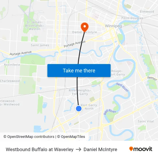 Westbound Buffalo at Waverley to Daniel McIntyre map