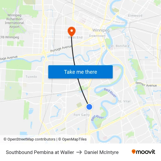 Southbound Pembina at Waller to Daniel McIntyre map