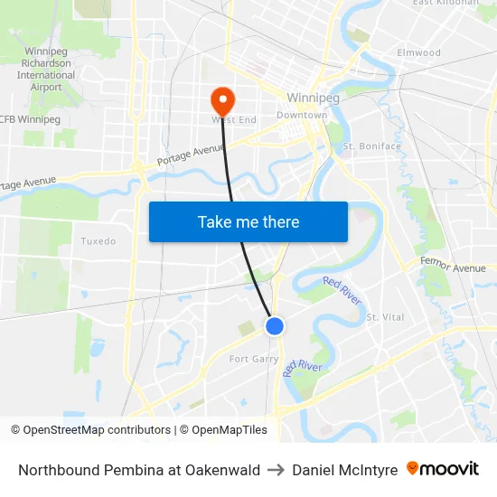 Northbound Pembina at Oakenwald to Daniel McIntyre map