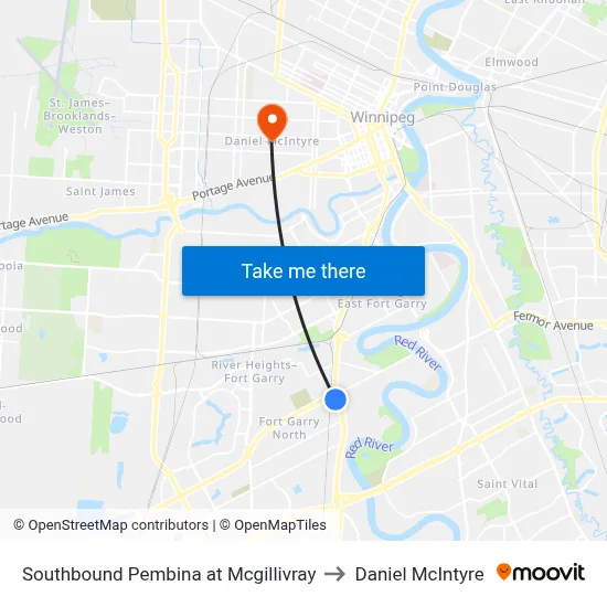 Southbound Pembina at Mcgillivray to Daniel McIntyre map