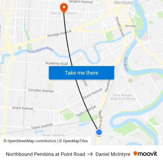 Northbound Pembina at Point Road to Daniel McIntyre map