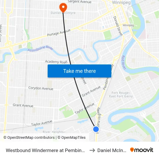 Westbound Windermere at Pembina West to Daniel McIntyre map