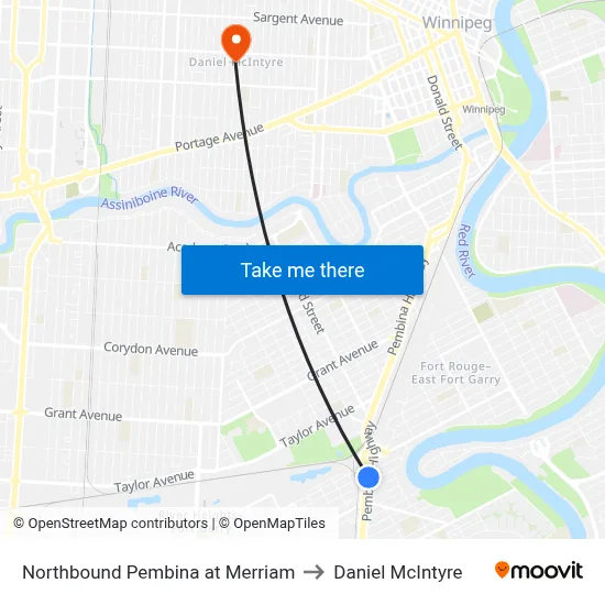 Northbound Pembina at Merriam to Daniel McIntyre map