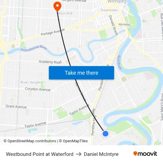 Westbound Point at Waterford to Daniel McIntyre map