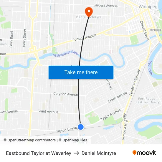 Eastbound Taylor at Waverley to Daniel McIntyre map