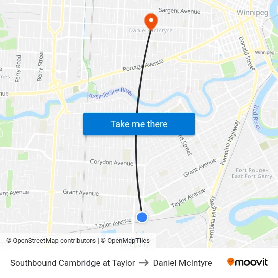 Southbound Cambridge at Taylor to Daniel McIntyre map