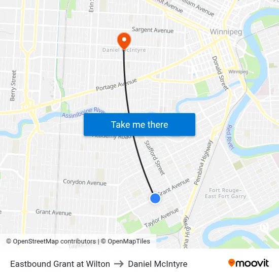 Eastbound Grant at Wilton to Daniel McIntyre map