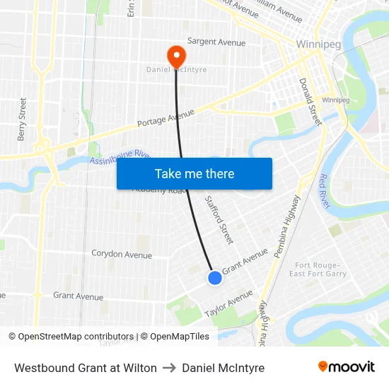 Westbound Grant at Wilton to Daniel McIntyre map