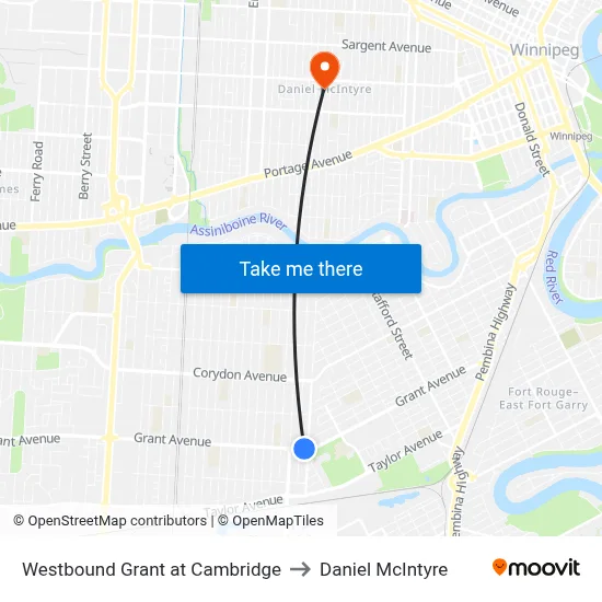 Westbound Grant at Cambridge to Daniel McIntyre map