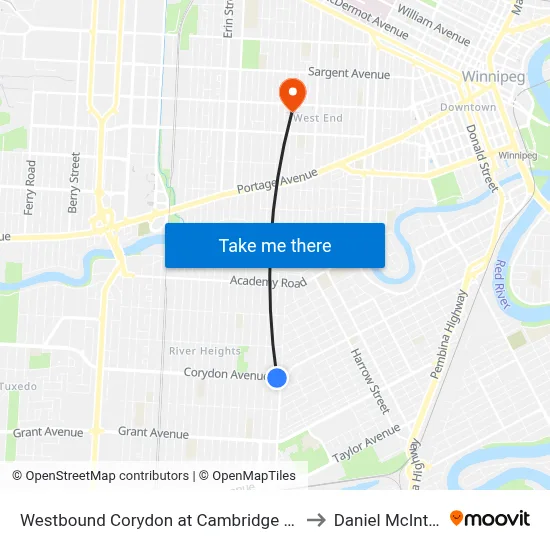 Westbound Corydon at Cambridge West to Daniel McIntyre map