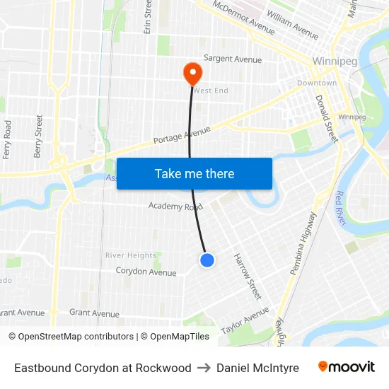Eastbound Corydon at Rockwood to Daniel McIntyre map