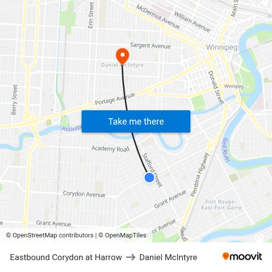 Eastbound Corydon at Harrow to Daniel McIntyre map