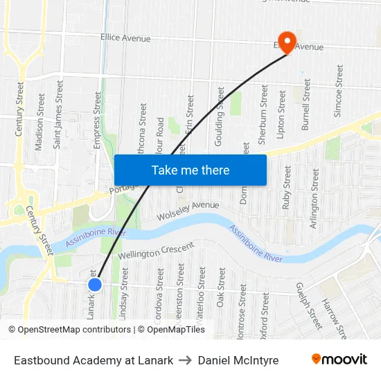 Eastbound Academy at Lanark to Daniel McIntyre map