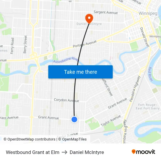 Westbound Grant at Elm to Daniel McIntyre map
