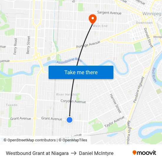 Westbound Grant at Niagara to Daniel McIntyre map