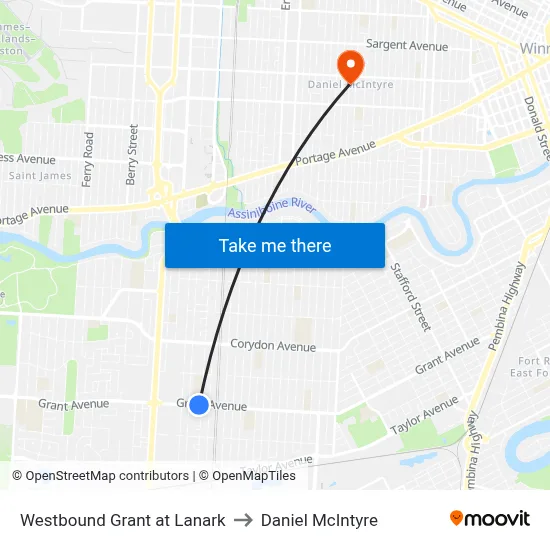 Westbound Grant at Lanark to Daniel McIntyre map