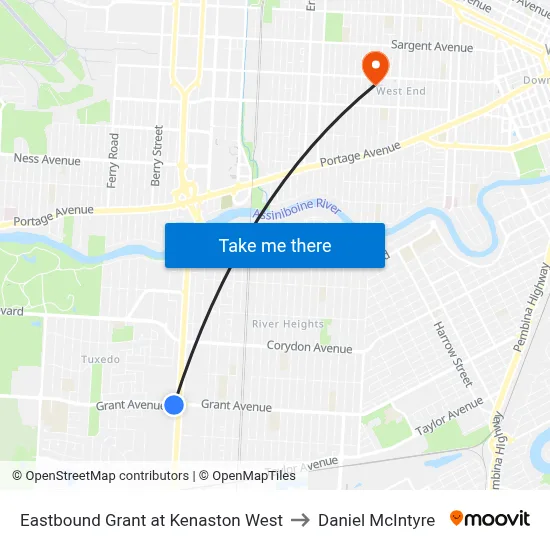Eastbound Grant at Kenaston West to Daniel McIntyre map